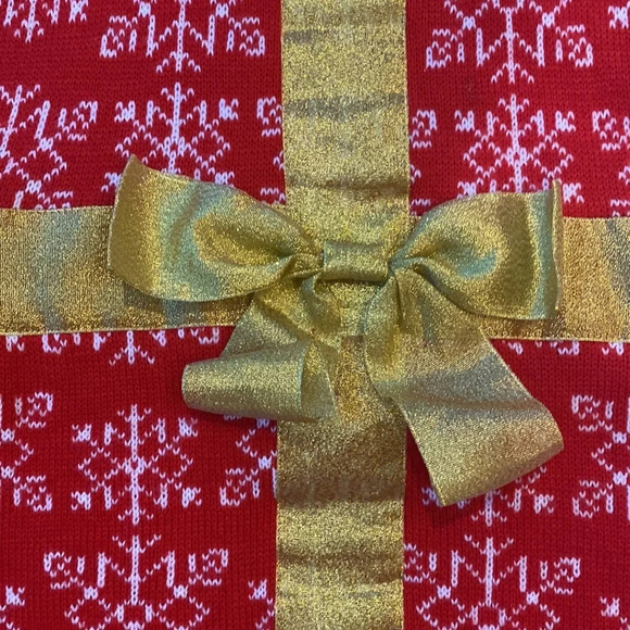 Christmas Sweater Dress Bow Present Red Gold Small - Picture 2 of 4